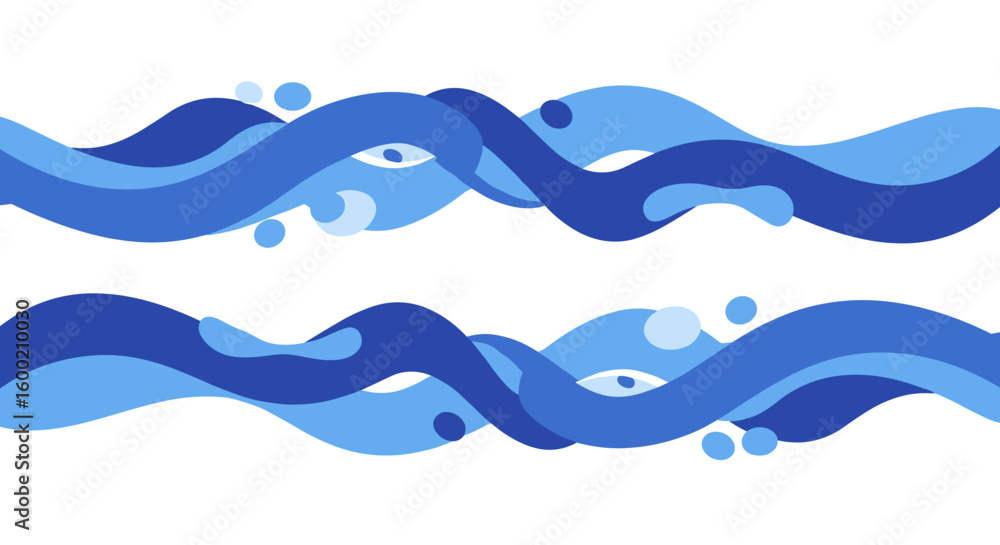 Poster abstract blue waves pattern with flowing dynamic shapes on white backg