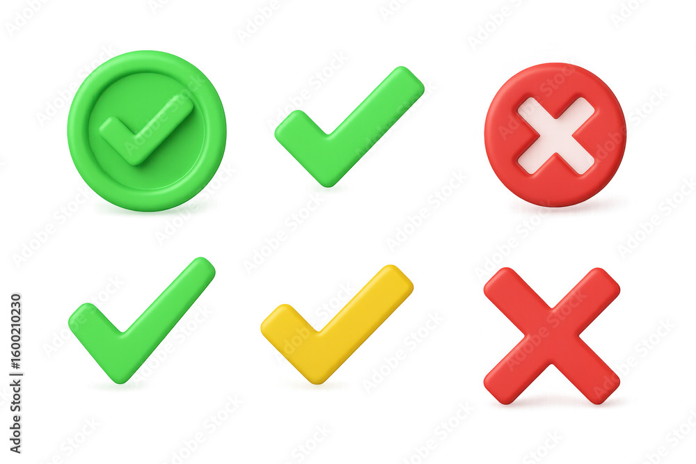 Poster colorful 3d check and cross icons for decision making and user interface design