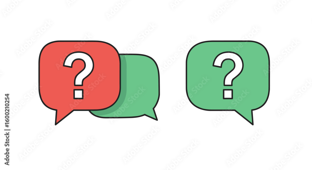 Poster colorful speech bubbles with question marks for communication and supp