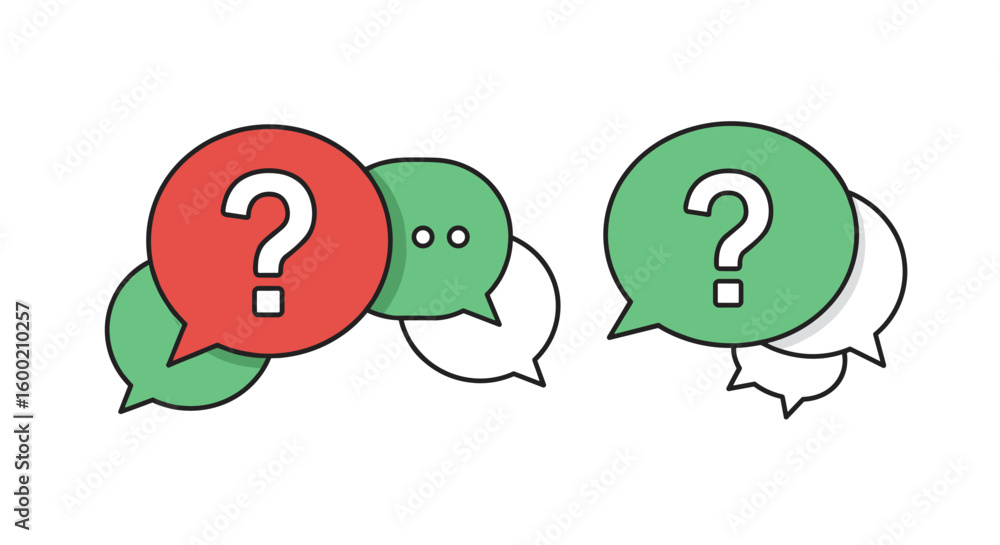 Poster colorful speech bubbles with question marks and dots for communication