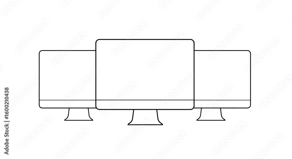 Poster minimalist linear computer monitors with blank screens in a modern set