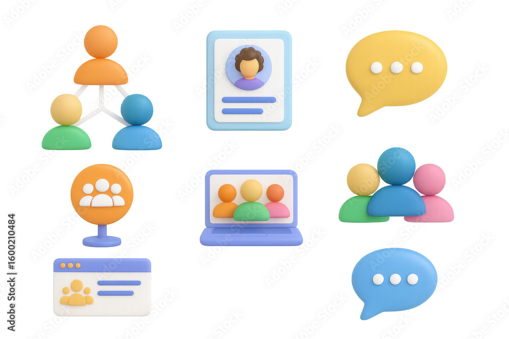 Aufkleber colorful 3d icons of communication and networking elements with people and devices