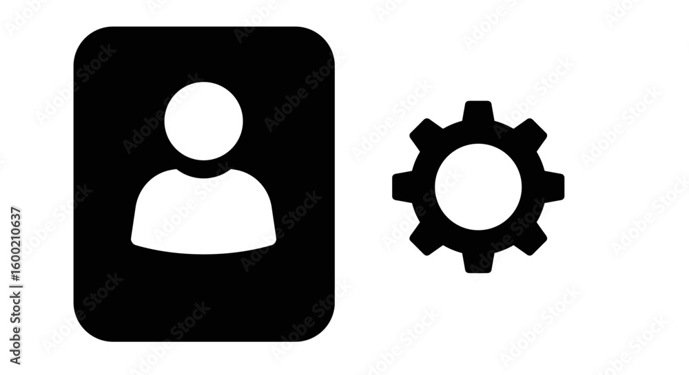Aufkleber profile and settings icon set: minimalist user interface design in bla