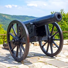 Antique cannon on a stone platform
