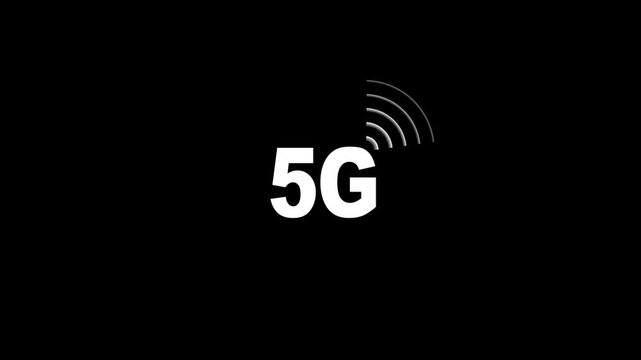 5G network wireless systems and internet communication, 5G mobile network cell icon.5G network animation on black background.