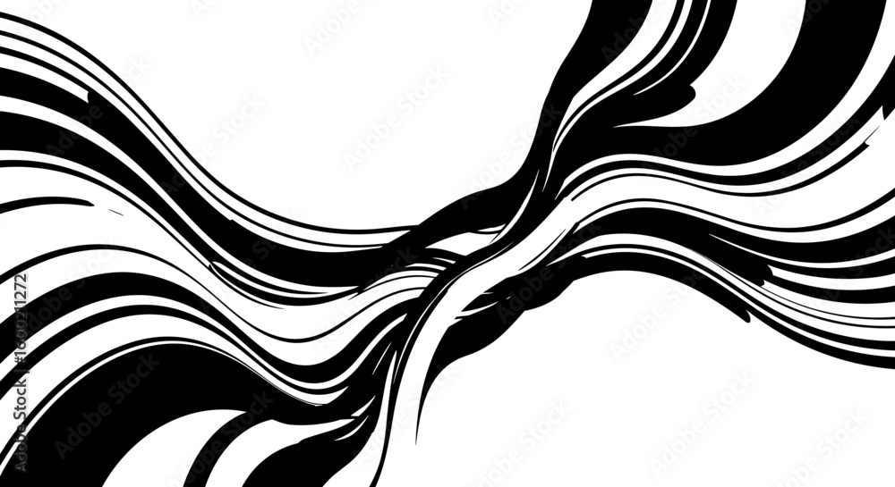 Poster abstract dynamic black and white waves creating a fluid and modern aes