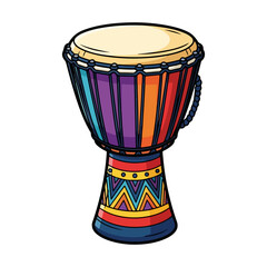 Drum djembe cartoon, colored cartoon with line art and white background. AI generated image.