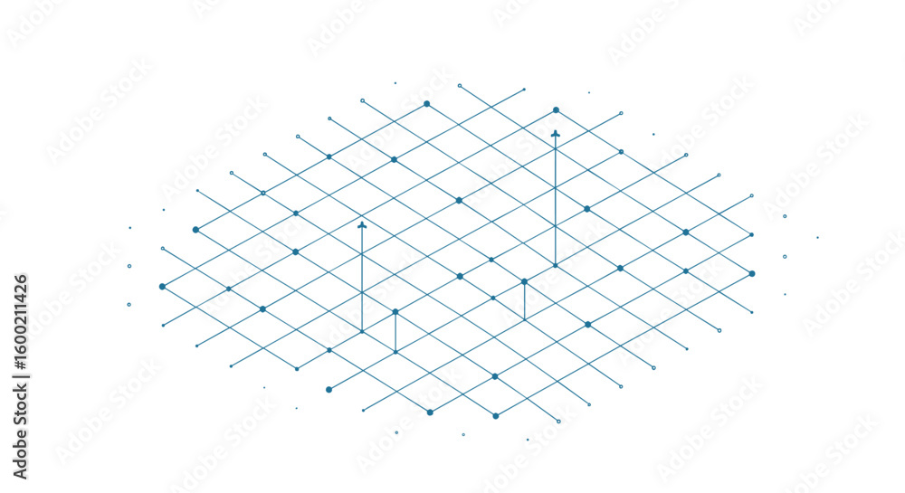 Poster isometric grid with arrows and dots in minimalist style