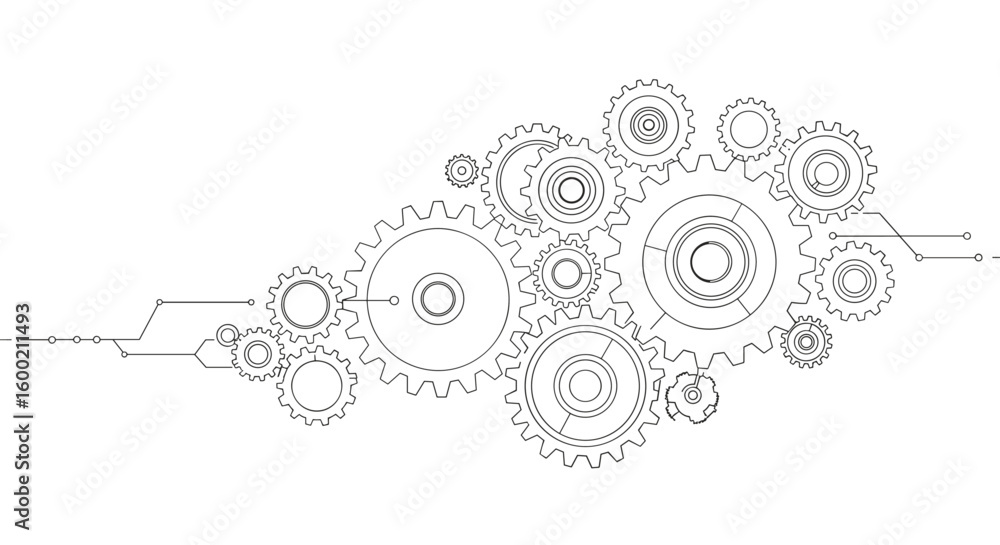 Aufkleber linear gear mechanism design featuring interconnected mechanical cogs