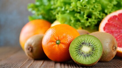 Orange kiwi grapefruit lettuce assortment citrus