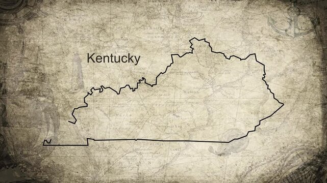 Kentucky map drawn on a cartography background sheet of paper