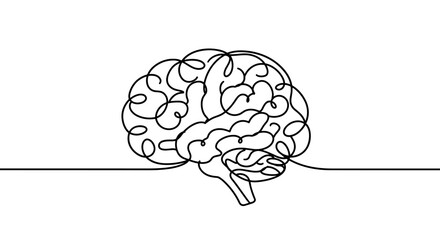 Continuous line art brain drawing on white background