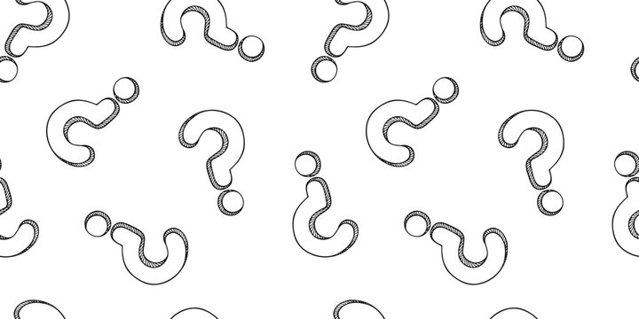 Question mark sketch drawing seamless pattern. Black and white abstract background. Customer service, presentation, conversation concept