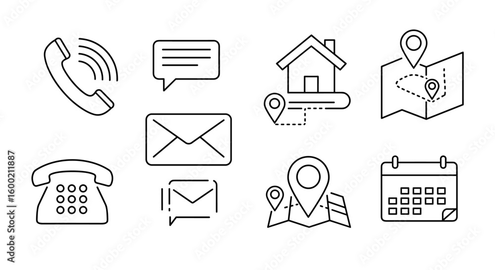 Poster minimalist communication and navigation icons set in outline style