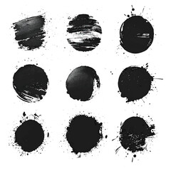 Collection of grunge black circles with distressed textures, perfect for overlays, frames, or abstract background elements