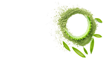 Title: Aloe Vera Organic Herbal Powder in Circular Shape Isolated on White Background