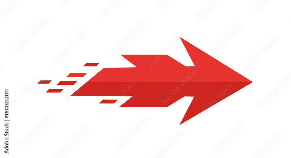 Poster dynamic red arrow with speed effect on white background