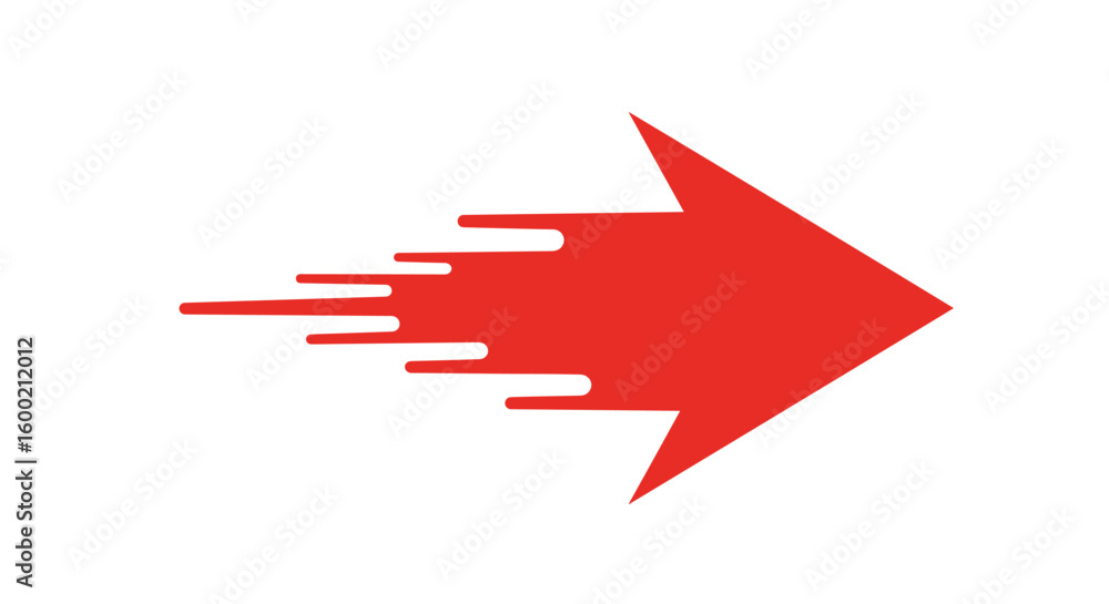 Poster dynamic red arrow with speed effect on white background