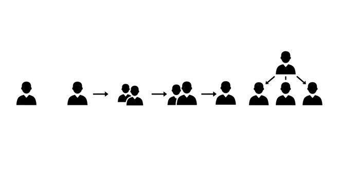 Growth and expansion concept with human silhouettes in leadership sequ