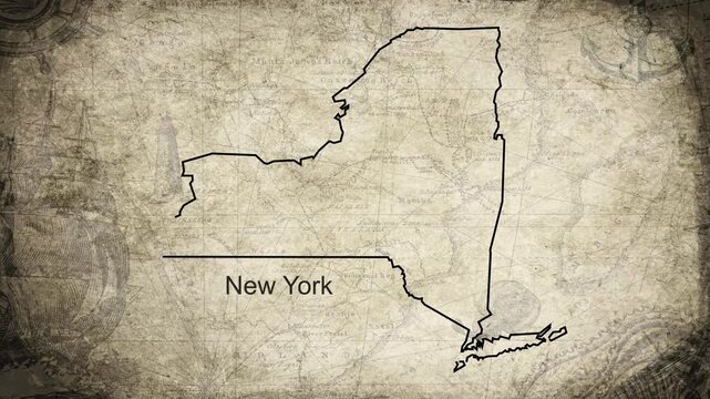 New York map drawn on a cartography background sheet of paper