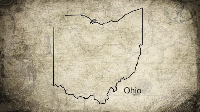 Ohio map drawn on a cartography background sheet of paper