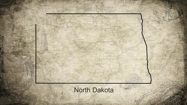 North Dakota map drawn on a cartography background sheet of paper