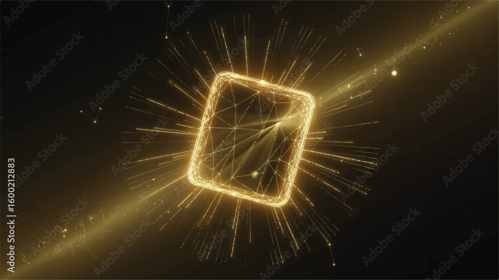Poster golden glowing cube: capturing the essence of digital transformation, this image showcases a luminou