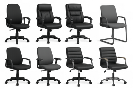 Collection of modern office chairs with elegant designs and ergonomic features