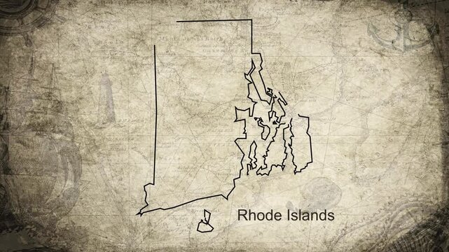 Rhode Islands map drawn on a cartography background sheet of paper