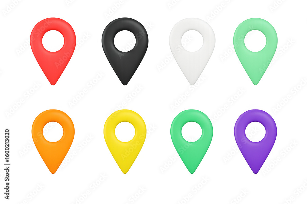 Poster colorful 3d map pin icon set for location and navigation design