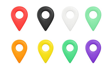 Colorful 3d map pin icon set for location and navigation design