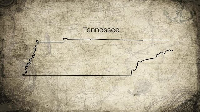 Tennessee map drawn on a cartography background sheet of paper