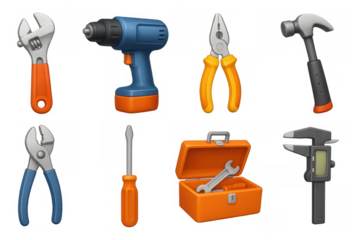 3d colorful toolset collection featuring drill and toolbox