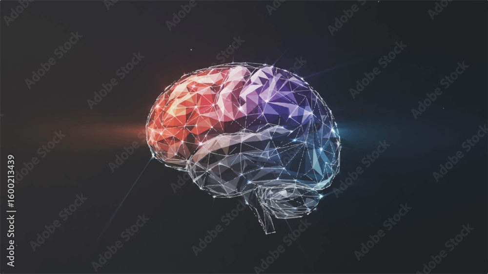 Poster conceptual brain in network: a digital rendering of a human brain, intricately constructed from a ne