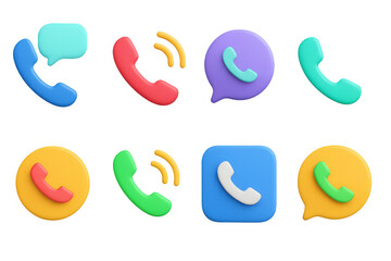 Vibrant 3d phone icons in various shapes and colors for communication apps