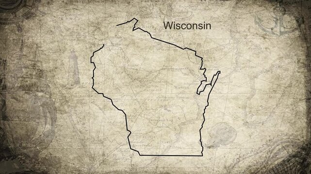 Wisconsin map drawn on a cartography background sheet of paper
