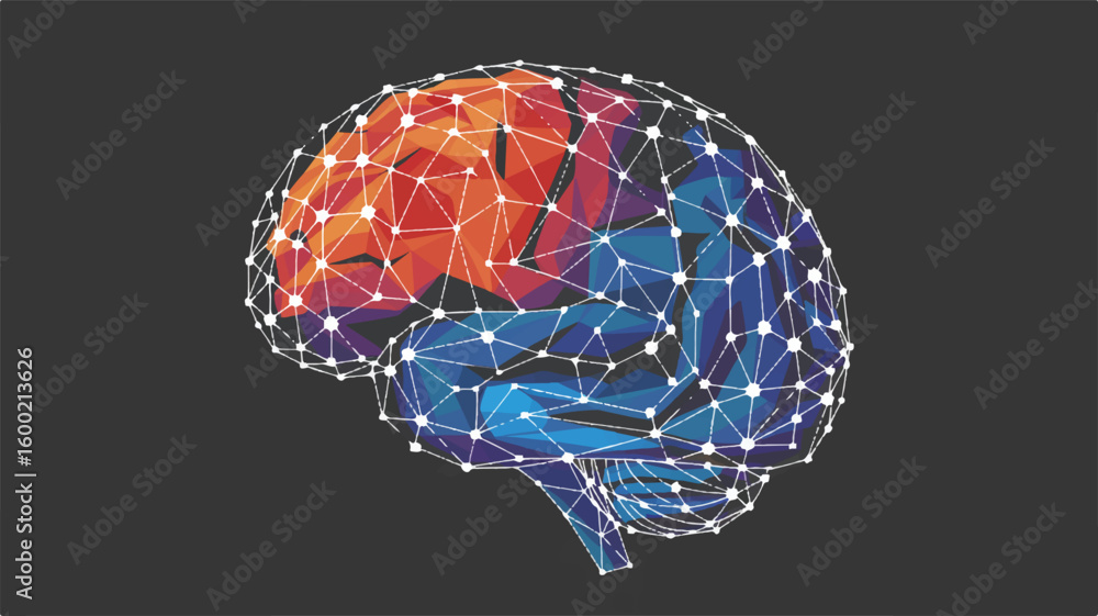 Poster brain network: the digital representation of a brain, a vibrant network of interconnected nodes, vis