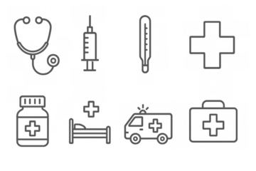Chalk style medical icons set with stethoscope, syringe, and more
