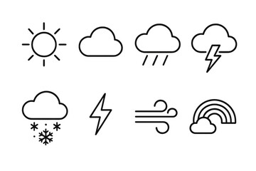 Simple linear weather icons set featuring various atmospheric conditions