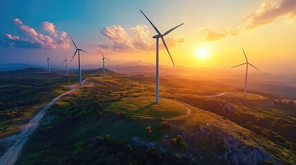 Wind power solutions with wind turbines spinning across vast landscapes generating clean energy while supporting eco-friendly infrastructure and reducing carbon emissions globally.