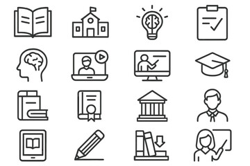 Educational icons representing learning, innovation, and academic achievement in a digital context