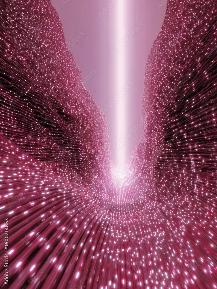 Poster abstract digital art piece that appears to be made up of a series of curved lines that form a tunnel