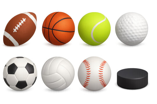 Collection of popular 3d sports balls including football, basketball, tennis, and more