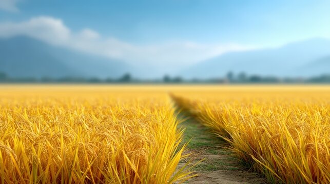 Minimal natural landscape featuring early morning mist over rice terraces with blurred mountain edges, wide open space with soft natural light, blurred background elements like distant mountains or