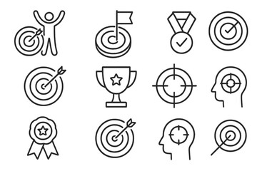 Symbols of achievement and focus in various designs representing success and goals