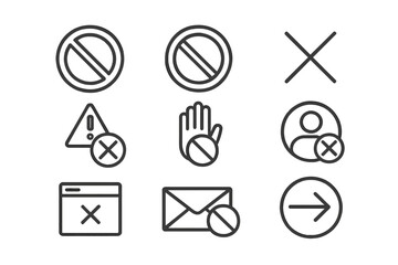 Symbols representing restrictions and prohibitions displayed in a minimalist style, suitable for digital use and signage