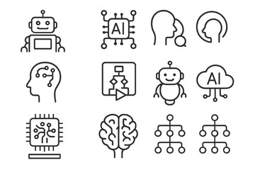 Variety of illustrative icons representing artificial intelligence and machine learning concepts