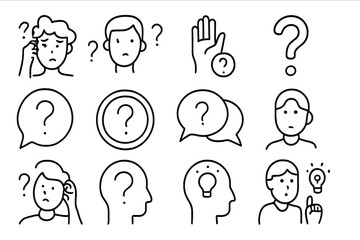 Thinking faces and symbols express confusion and curiosity during a questioning moment