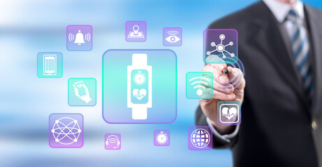 Man touching a wearable technology concept