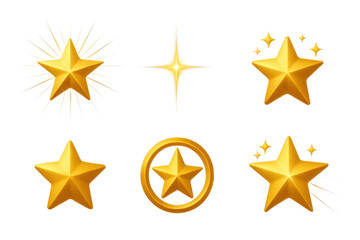Obraz premium Golden star icons with radiant effects on transparent background